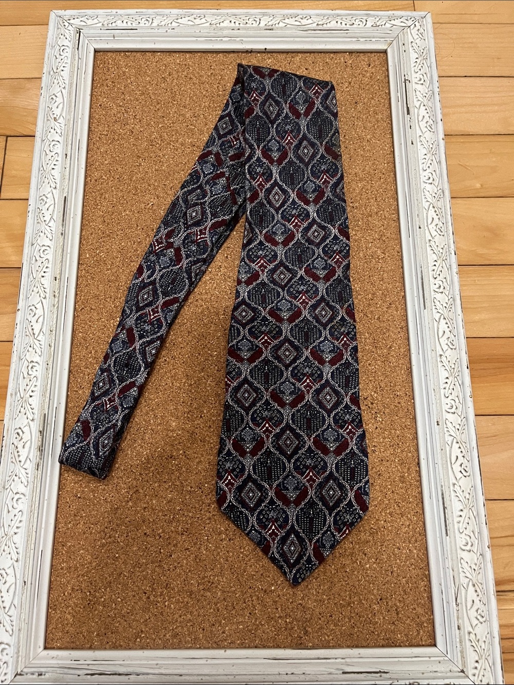 Classic Men's Geometric Pattern Tie in Navy and Burgundy by Christian Dior